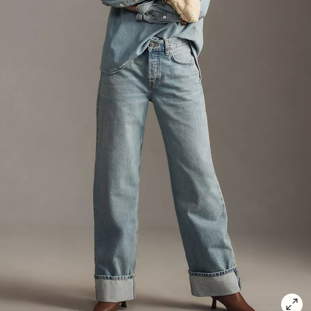 Anthropology Etica Stanton Wide leg/cuff cotton Denim relaxed fit Jeans Sz 28